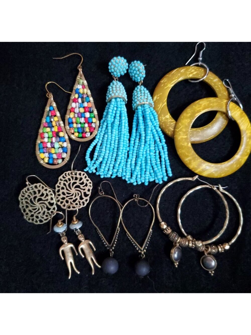 Dangle Earring Lot of 7 Tassel Hoops Colorful Pierced